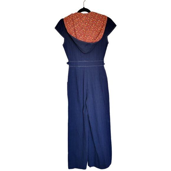 Vintage Navy Jumpsuit with Red Accents & Hood - Picture 3 of 15
